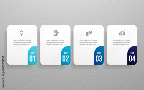 Minimalist infographic template with 4 steps cards for business workflow process