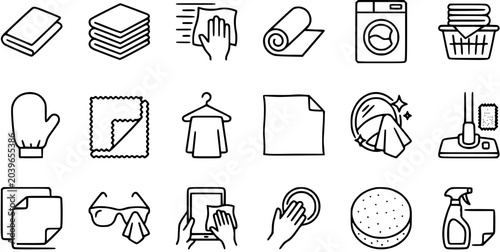 Fotografie Cleaning and Laundry Line Art Icons Set