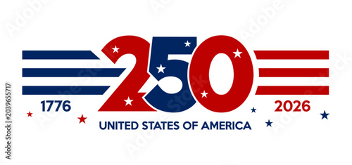 Foto USA 250 Independence day text banner design with national flag