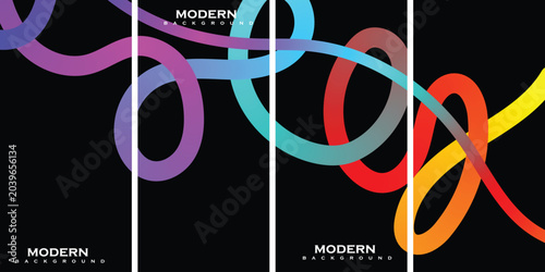 Konstfotografi Vibrant colorful swirling lines create a modern graphic design on a black backgr