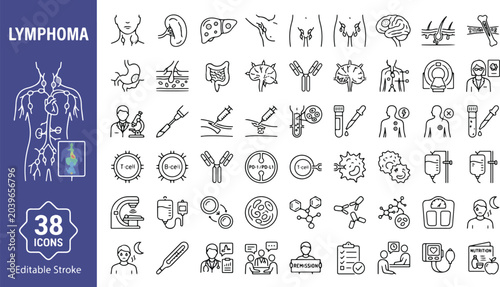 Fotografi Lymphoma oncology web icons in line style