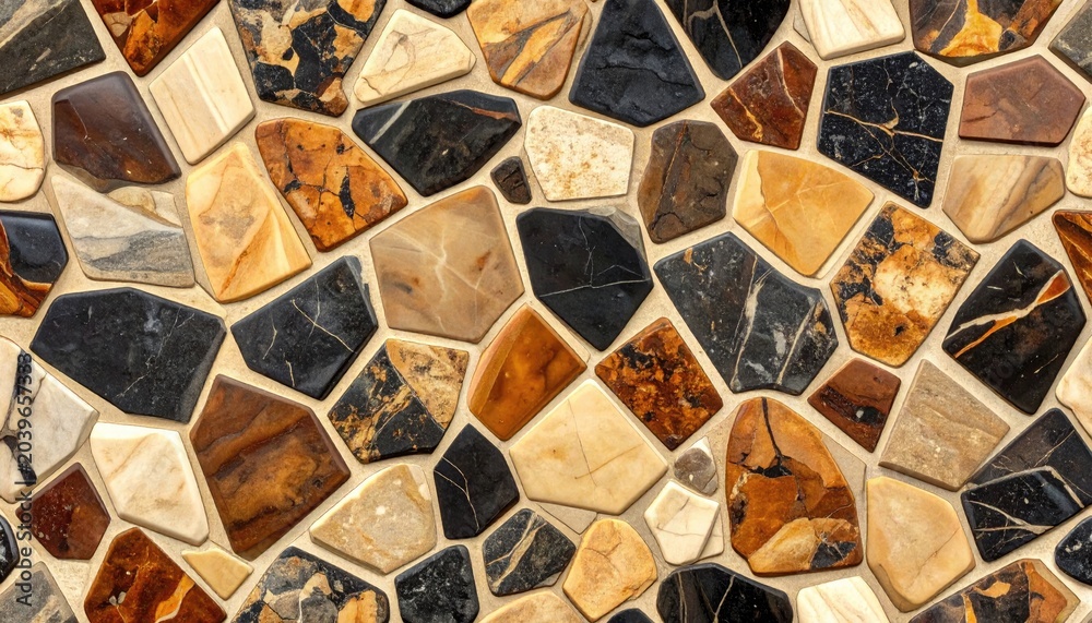 Fototapeta premium Abstract Mosaic Pattern of Irregularly Shaped Natural Stone Tiles.