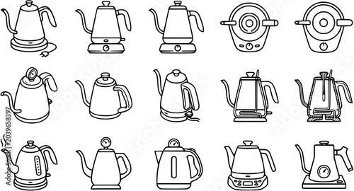 Bild auf Leinwand Electric Kettles and Pour-Over Kettles Line Art Icons Set