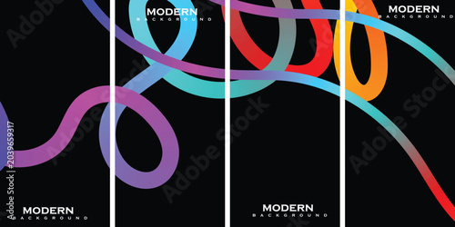Vibrant colored lines intersect on a black background with modern text labels