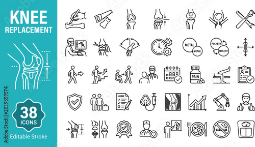 Tableau sur toile Knee replacement surgery web icons in line style