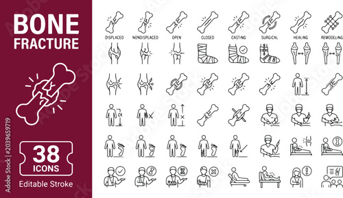 Obraz na plátně Bone fracture line icons set