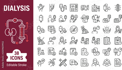 Photos Dialysis and kidney health line icons set