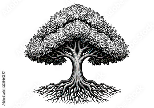 Black and white tree icon graphic