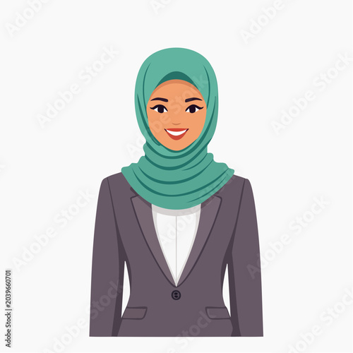 Smiling Muslim Woman in Hijab and Business Suit