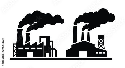 Tableau sur toile industrial factory buildings silhouette smokestacks pollution emissions architec
