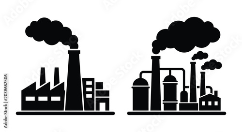 Canvastavla industrial factory buildings silhouette smokestacks pollution emissions architec