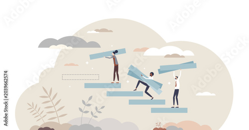 Fotografie Building confidence with motivation or career development tiny person concept, transparent background