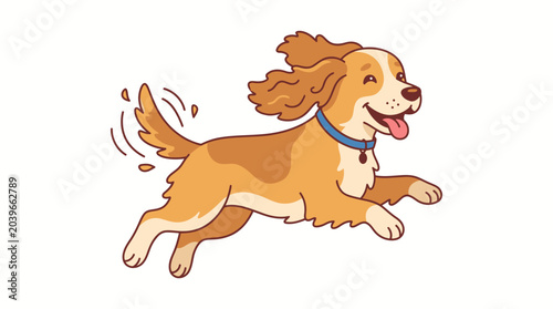 Playful Cocker Spaniel Dog Running and Jumping in Vector Illustration Style