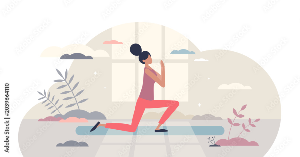 Fototapeta premium Leg workout activity for athletic and fit female body tiny person concept, transparent background.Good shape and strength exercise for woman illustration.