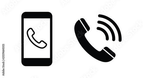 Foto mobile phone and telephone receiver silhouette call communication device black w