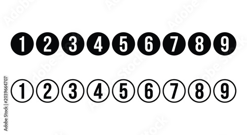 numbered circles in silhouette style black white contrast graphic design counting sequence ordinal enumeration visual representation
