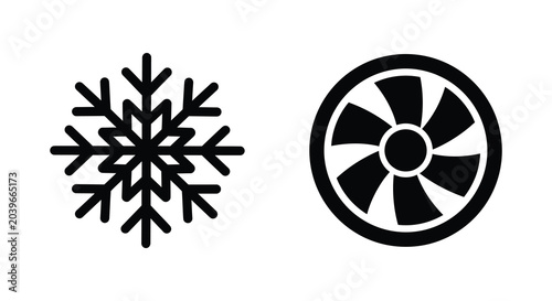 Foto snowflake and fan icons in black silhouette winter cooling weather airflow clima