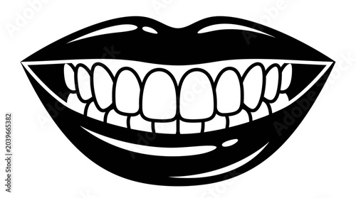 Fotografia A bold black and white vector graphic showcases a wide, radiant smile with perfe
