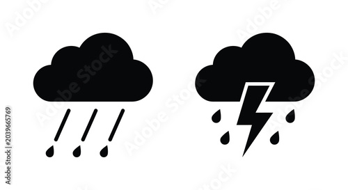 Tableau sur toile rainy cloud icons in black silhouette weather forecast symbol precipitation thun