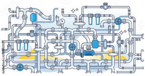 Photos Water piping system with pipe or tube connections outline concept, transparent background
