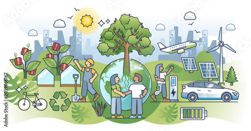 Bilde på lerret Sustainable ecosystem community with self sufficient society outline concept, transparent background