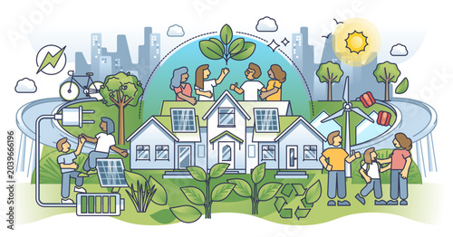 Photos Sustainable ecosystem community and self sufficient living outline concept, transparent background