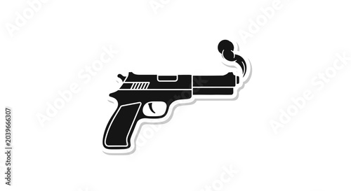 Canvas Print Fired Gun Icon with Smoke - Black Silhouette Isolated on White Background