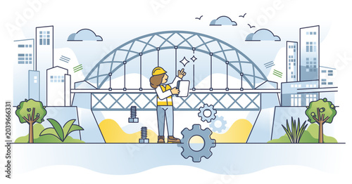 Foto Structural engineer female with technical knowledge specialty outline concept, transparent background