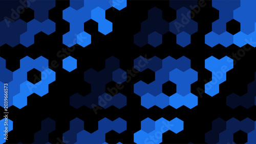 Abstract Geometric Honeycomb Pattern Vector Illustration with Neon Blue and Cobalt Hexagon Gradient on Dark Background