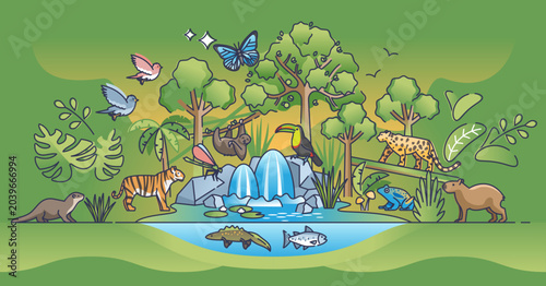 Konstfotografi Jungle landscape as rainforest habitat landform and biome outline concept, transparent background