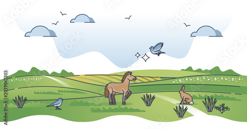 Canvastavla Grass fields landscape with green field biomes landform outline concept, transparent background
