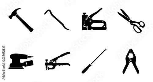 Tableau sur toile 8 Tools Silhouette Icons Set, Flat, for Construction and Repair