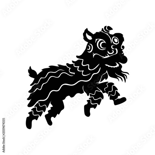 Bild auf Leinwand Minimalist Chinese Lion Dance Silhouette Illustration Isolated on White Backgrou