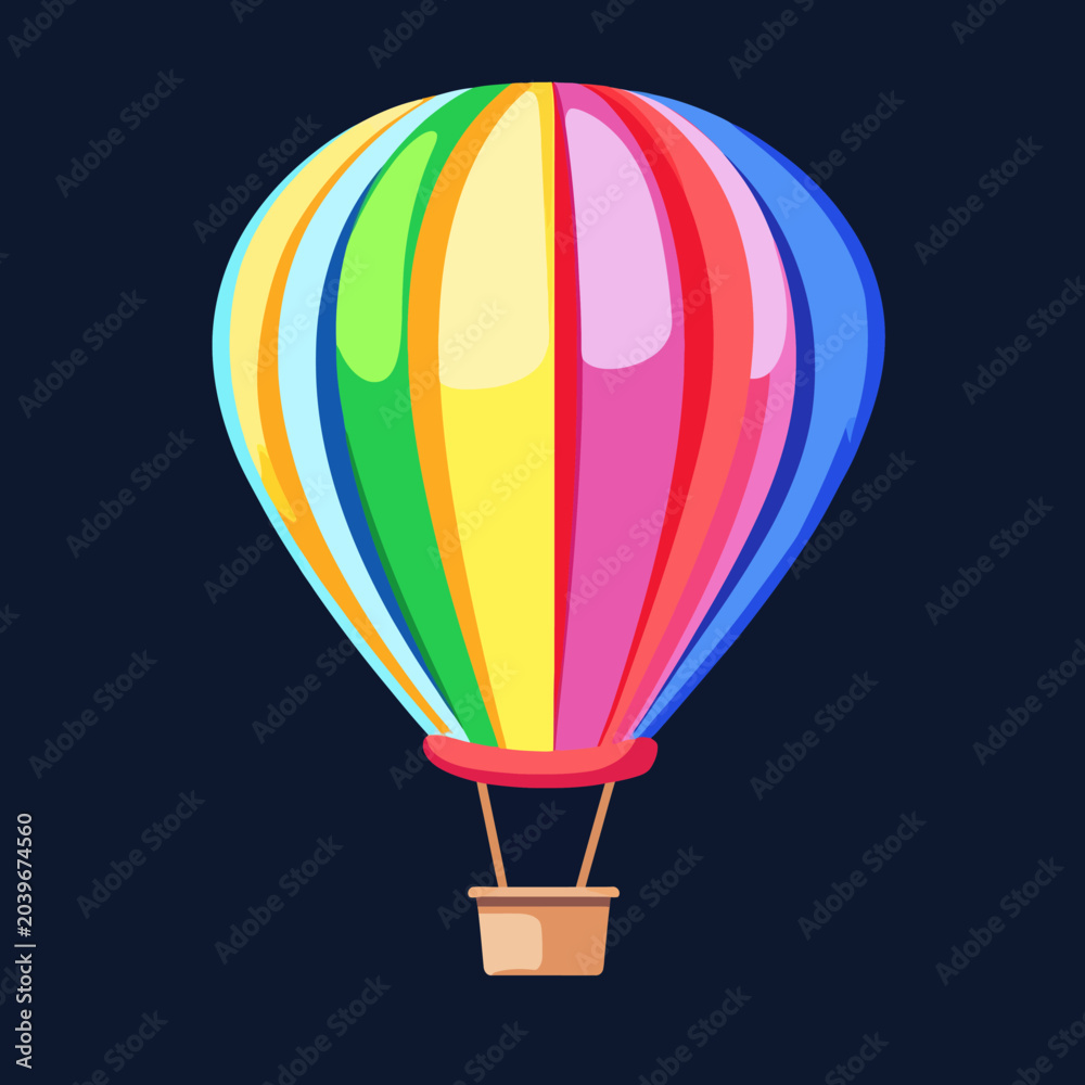 Fototapeta premium Colorful hot air balloon floating with vibrant rainbow pattern in the sky