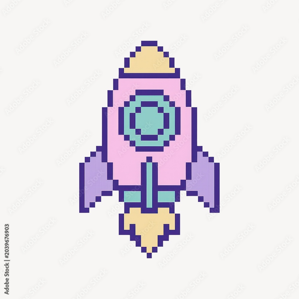 Fototapeta premium Pixelated retro rocket illustration.