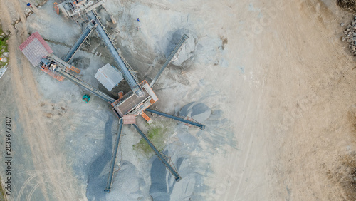 Fotografía Aerial View of Rock Crusher Machinery in Industrial Quarry, Mining Site from Abo