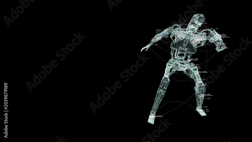Dancing two robots on a metal background. Seamless loop 3d render