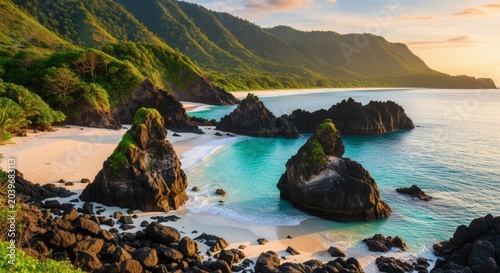 Lombok Indonesia pristine tropical beach turquoise water landscape, no people