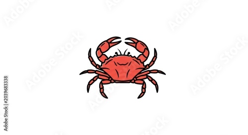 Vibrant red crab illustration with black outlines