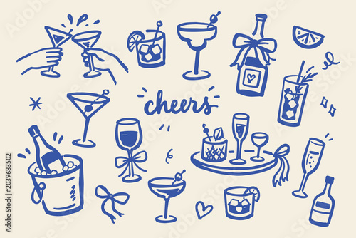 Cheers Drinks Sketch Doodle Set Vector