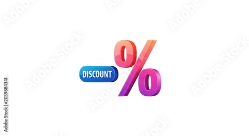 Discount text and percent sign in colorful 3d style