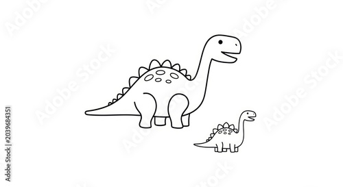 Mother and baby dinosaur line art on white background