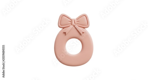 Soft pink baby teething ring with decorative bow
