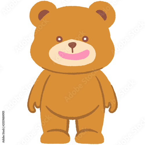 Chubby belly adorable boy teddy bear stand and cute smile flat doodle hand-drawn
