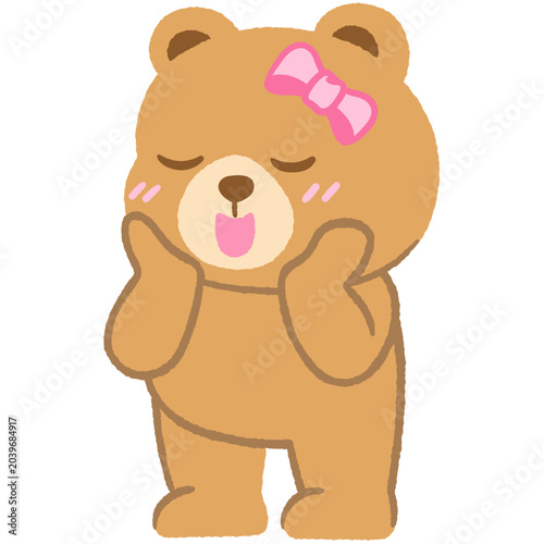 Tableau sur toile Chubby belly cute feminine teddy bear in love and stand blush bashful flat doodl