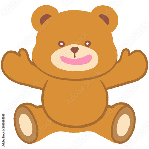 Adorable boy teddy bear sitting welcome with open arms ready for cozy hug flat doodle hand-drawn