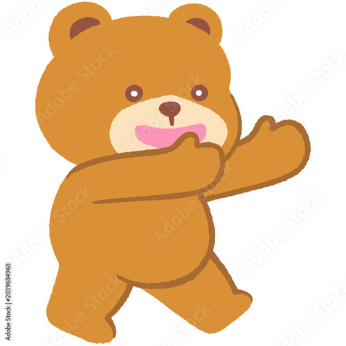 Adorable boy teddy bear show love by open arms rush into a hug flat doodle hand-drawn
