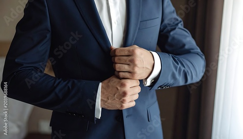 Dressed man fastening