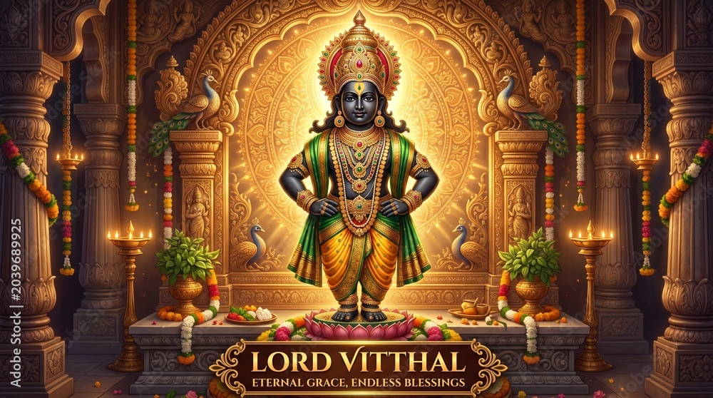 Obraz premium Hari Vitthal Vithoba Pandurang Pandharpur Vitu Mauli Mauli Vithuraya Pandharinath with Rakhumai