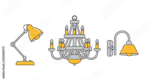 Foto Modern Lighting Fixture Set Desk Lamp Chandelier and Wall Sconce